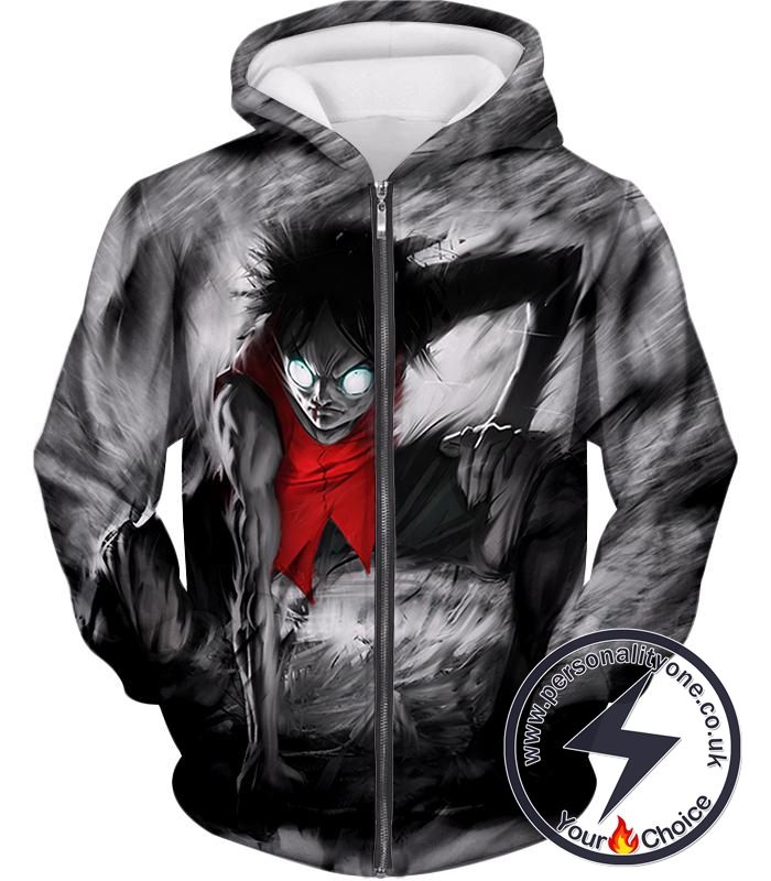 One Piece Powerful Pirate Straw Hat Luffy Awesome Action Black Zip Up Hoodie